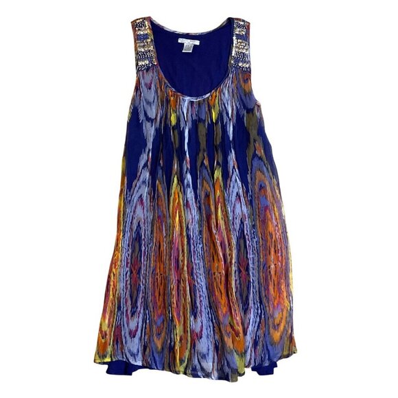Alberto Makali Multicolor Sleeveless Tent Dress Sequin Small Flowy Summer - Picture 4 of 9